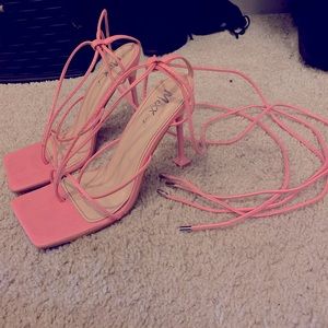 Pink Lace Up Heels - Women’s Size 8.5 (worn once)